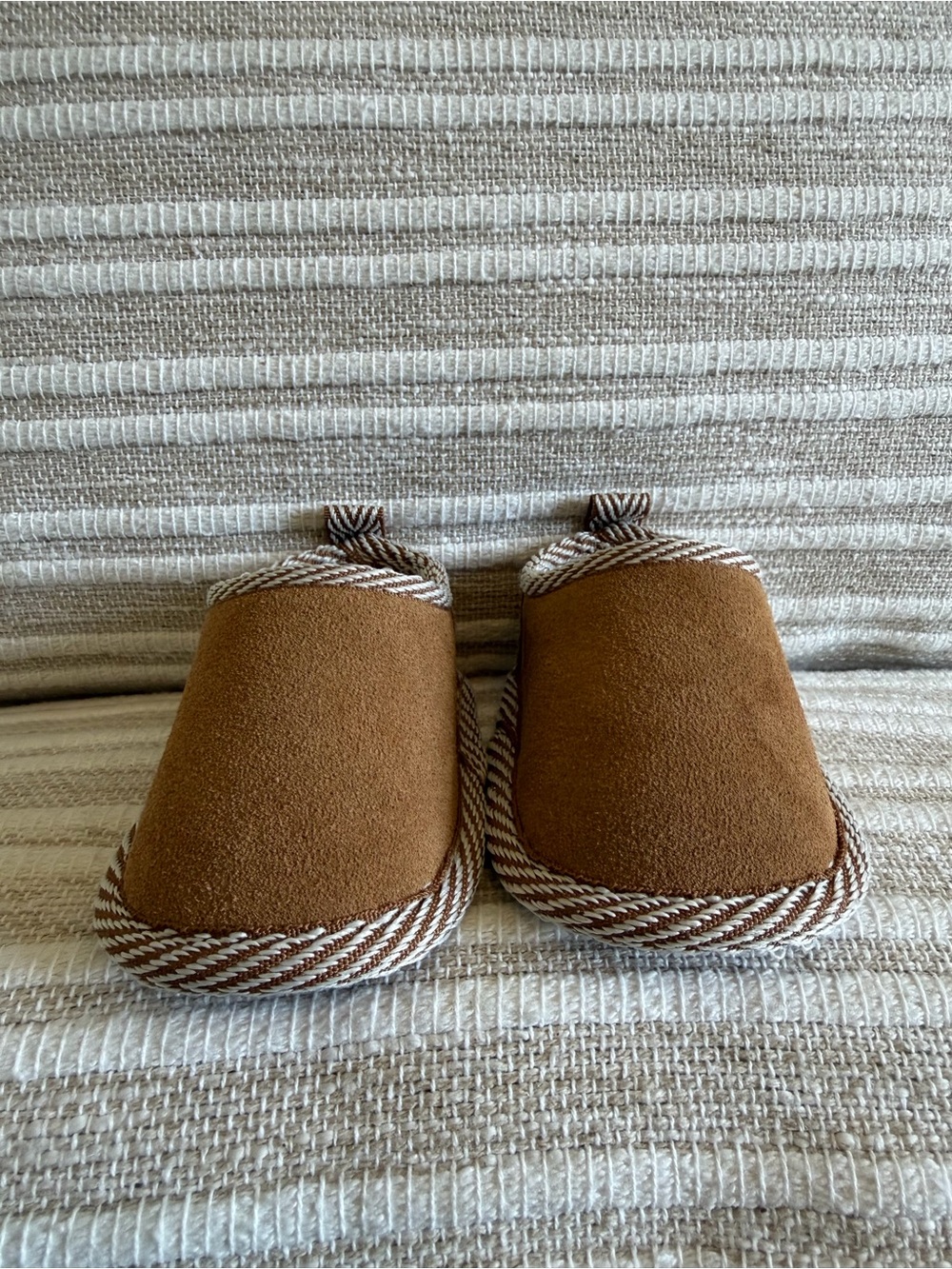 BearPaw Brown Baby Slip-On Walker Shoes with Braided Trim